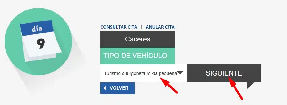 Cita Junta de Extremadura ITV Tipo de vehiculo